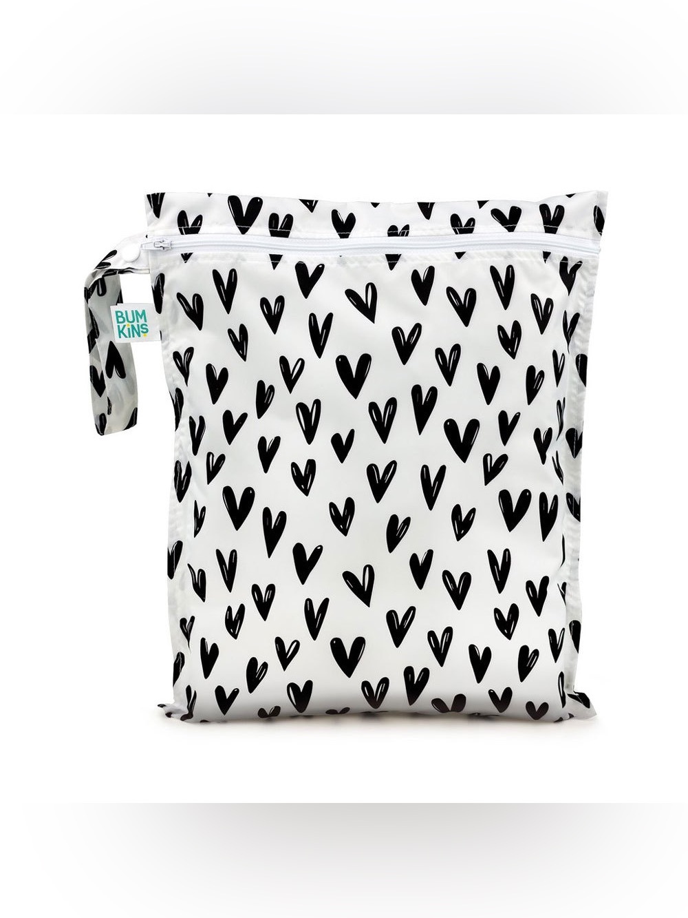 Bumkins Wet/Dry Bag 12”x14” White Black Hearts
